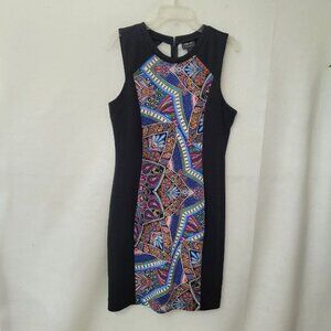 Nicole By Nicole Miller Dress Womens L Black Paisley‎ Sleeveless Stretch Office